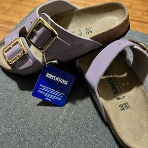 Birkenstock Purple Sandals with Gold Buckles